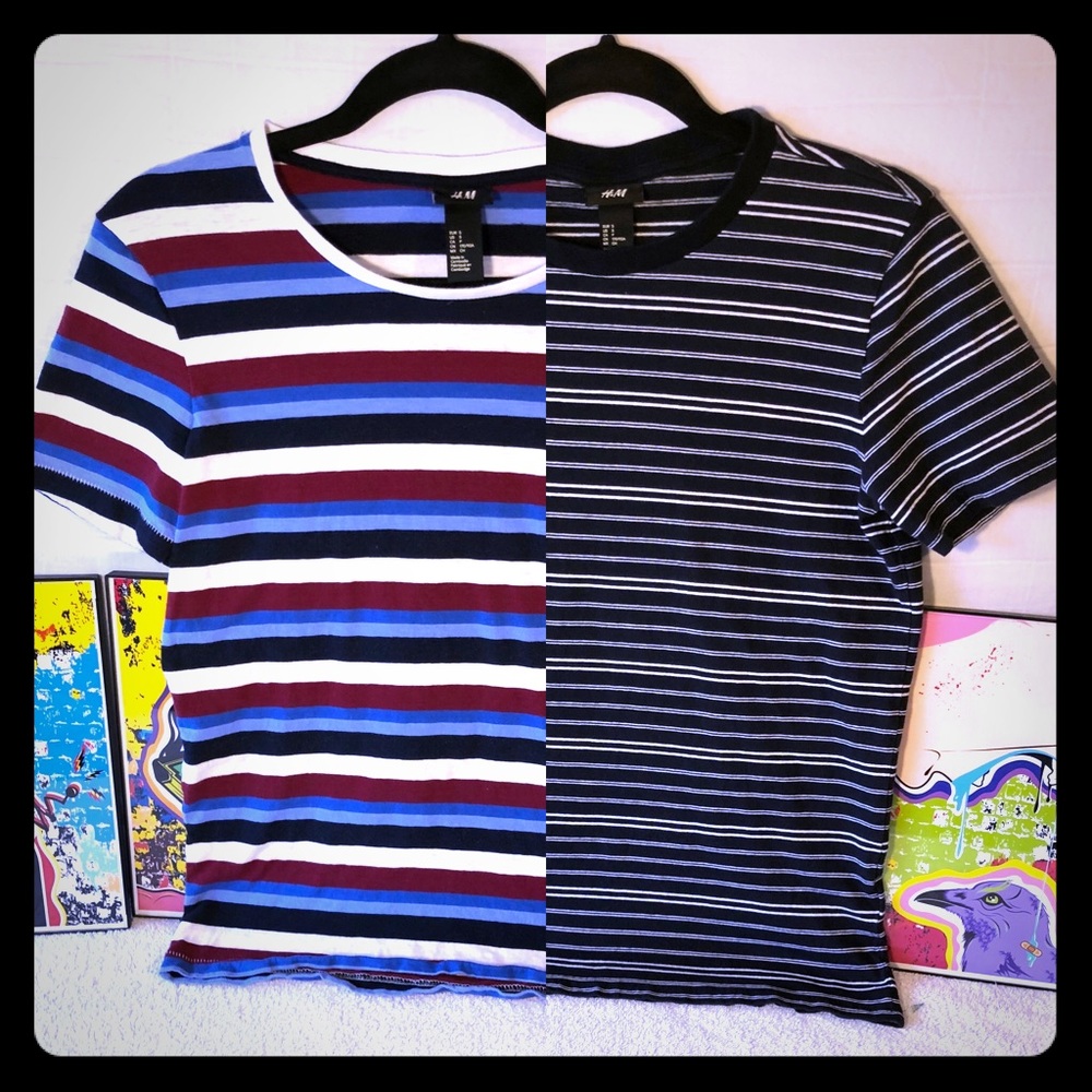 H&M Two Short Sleeve Striped Shirts Bundle.
